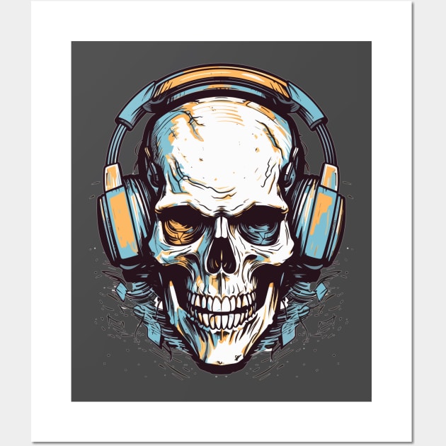 Skull with headphones Wall Art by RosaliArt